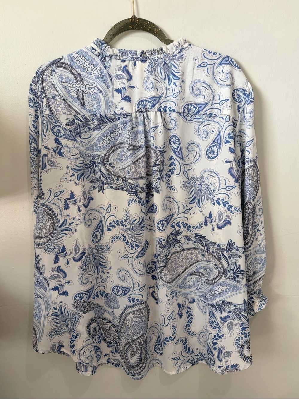 Cynthia Rowley Blue Paisley Ruffle Neck Boho Blouse - Size 3X - Picture 2 of 4